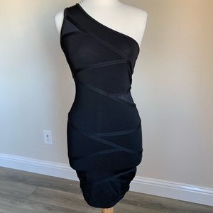 Bebe Black One Shoulder Bandage Dress